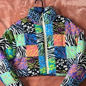 Vibrant Patchwork Women's Crop Puffer Jacket